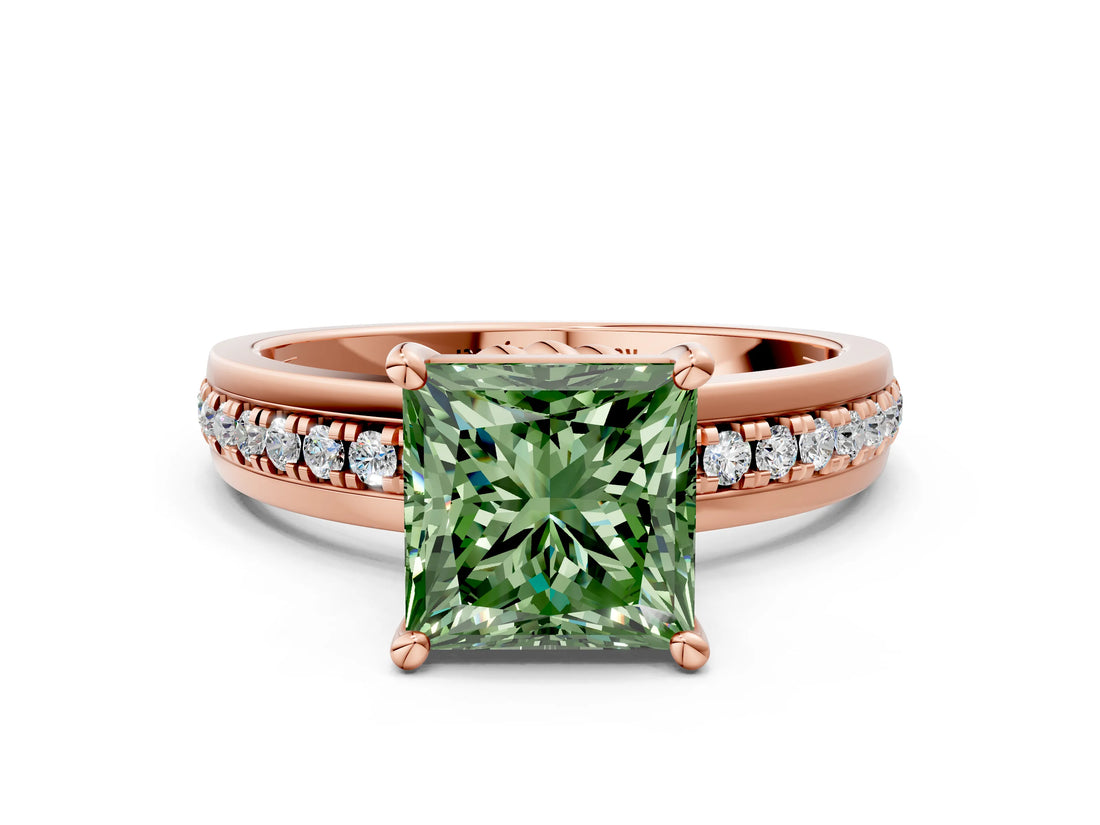 Rose gold Fancy Green Princess  Solitaire Diamond Ring with Channel Set Band and Six-Prong Setting_29