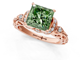 Rose gold Fancy Green Princess  Solitaire Diamond Ring with Filigree Band and Four-Prong Setting_1