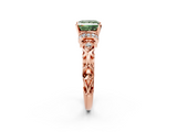 Rose gold Fancy Green Princess  Solitaire Diamond Ring with Filigree Band and Four-Prong Setting_2