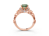 Rose gold Fancy Green Princess  Solitaire Diamond Ring with Filigree Band and Four-Prong Setting_3