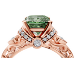 Rose gold Fancy Green Princess  Solitaire Diamond Ring with Filigree Band and Four-Prong Setting_4