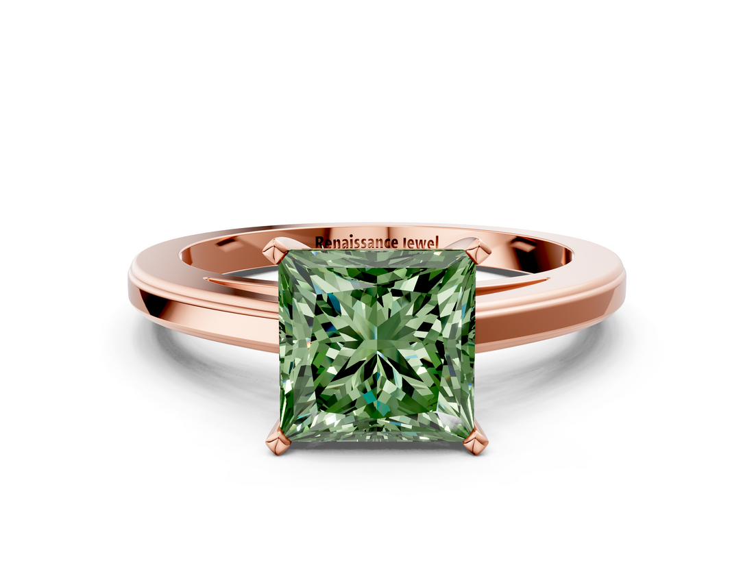 Rose gold Fancy Green Princess  Solitaire Diamond Ring with Four-Prong Setting and Classic Band_3