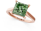 Rose gold Fancy Green Princess  Solitaire Diamond Ring with Four-Prong Setting and Tapered Band 2