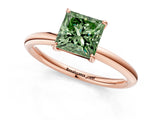 Rose gold Fancy Green Princess  Solitaire Diamond Ring with Four-Prong Setting on a Plain Band_21