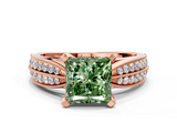 Rose gold Fancy Green Princess  Solitaire Diamond Ring with Milgrain Pavé Band and Four-Prong Setting_35