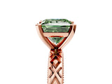 Rose gold Fancy Green Princess  Solitaire Diamond Ring with Milgrain and Black Enamel X Pattern Band_34