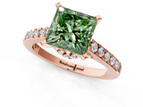 Rose gold Fancy Green Princess  Solitaire Diamond Ring with Pavé Band and Four-Prong Setting_1