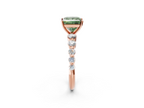 Rose gold Fancy Green Princess  Solitaire Diamond Ring with Pave Band and Four-Prong Setting_2
