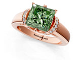 Rose gold Fancy Green Princess  Solitaire Diamond Ring with Pave Band and Six-Prong Setting_66