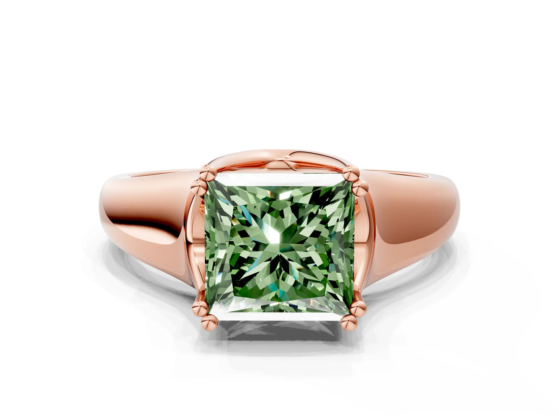 Rose gold Fancy Green Princess  Solitaire Diamond Ring with Six-Prong Cathedral Setting_32