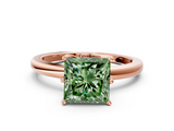 Rose gold Fancy Green Princess  Solitaire Diamond Ring with Six-Prong Setting on a Classic Band
