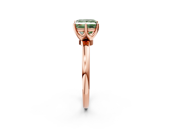 Rose gold Fancy Green Princess  Solitaire Diamond Ring with Six-Prong Setting on a Classic Band