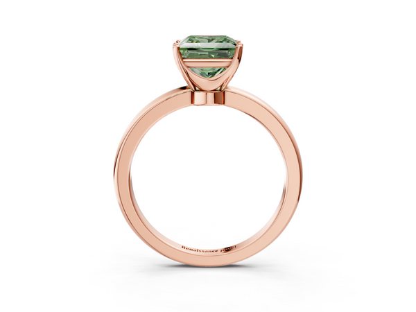Rose gold Fancy Green Princess  Solitaire Diamond Ring with Six-Prong Setting on a Classic Band