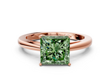 Rose gold Fancy Green Princess  Solitaire Diamond Ring with Split Shank and Four-Prong Setting