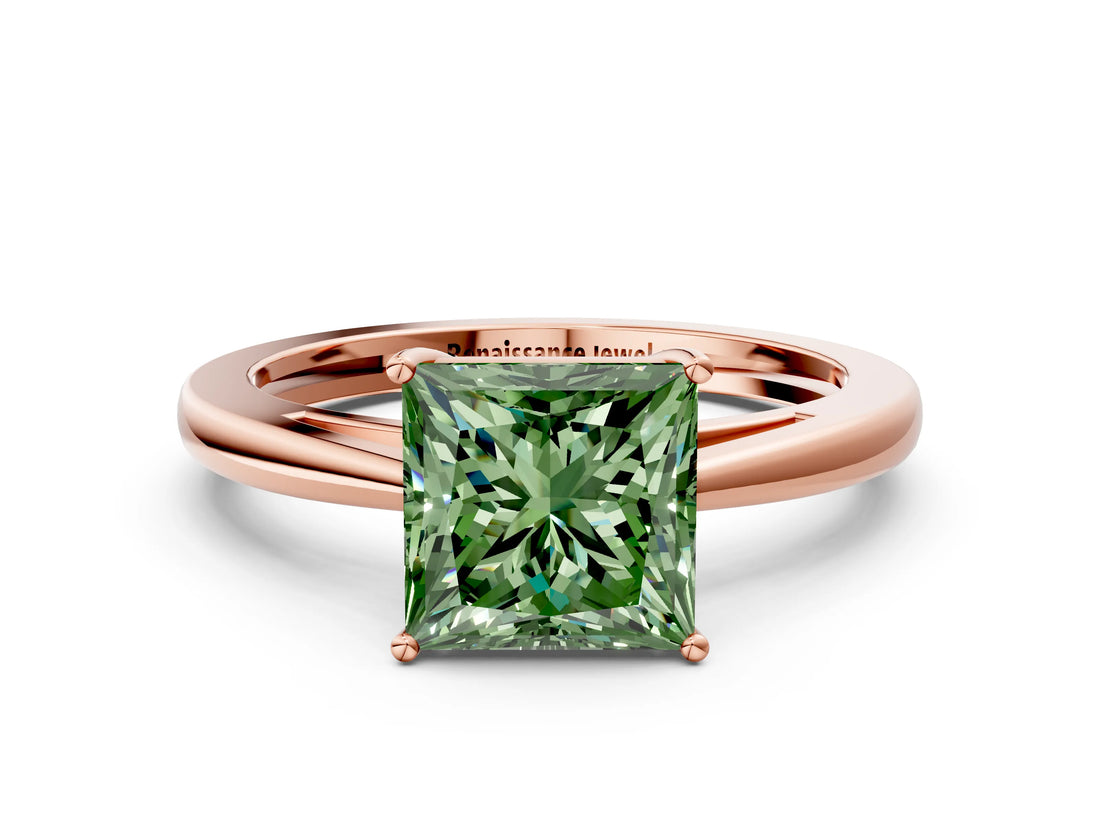 Rose gold Fancy Green Princess  Solitaire Diamond Ring with Split Shank and Four-Prong Setting_12