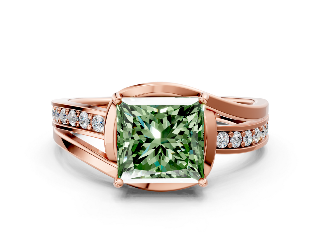 Rose gold Fancy Green Princess  Solitaire Diamond Ring with Split Shank and Prong Setting_17