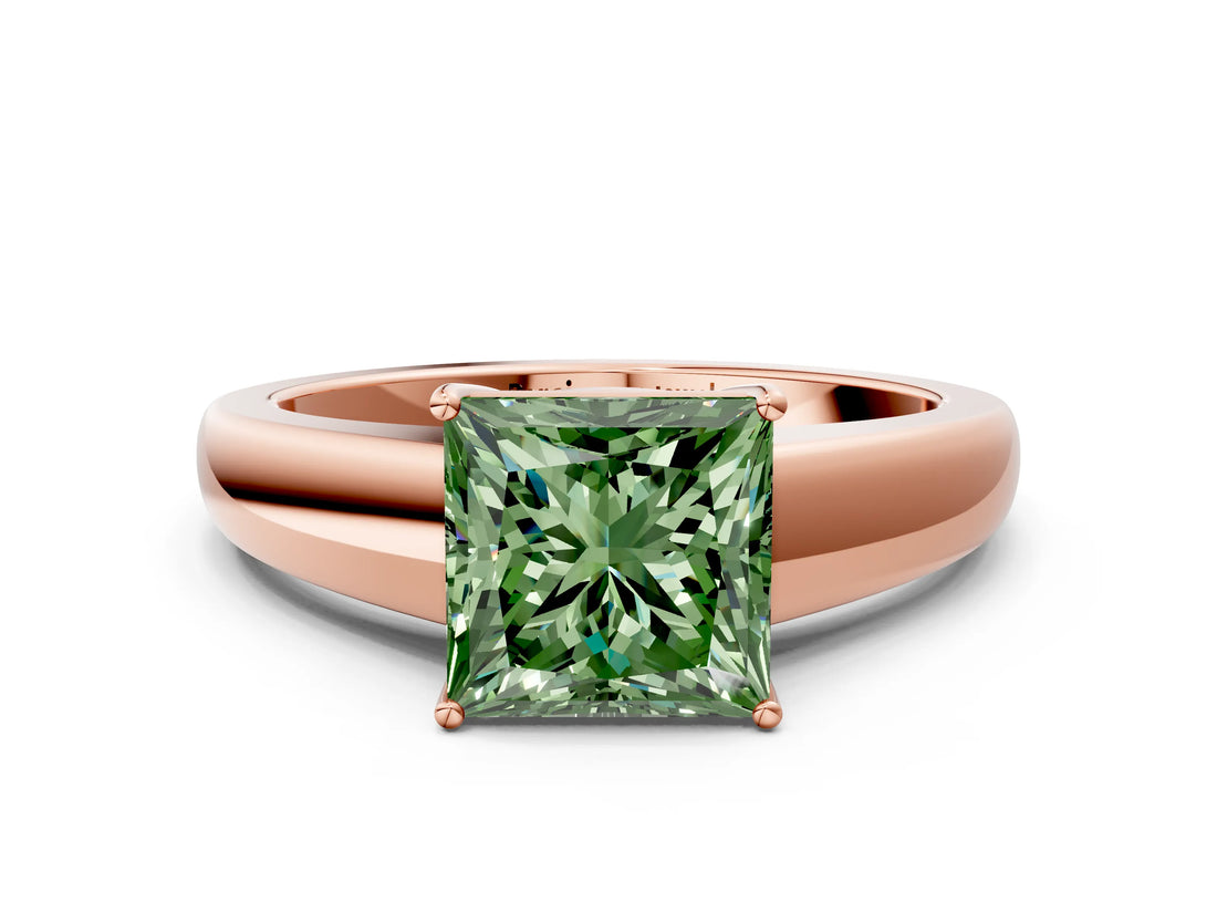 Rose gold Fancy Green Princess  Solitaire Diamond Ring with Tapered Band and Four-Prong Setting_54