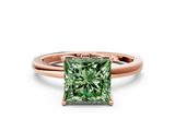 Rose gold Fancy Green Princess  Solitaire Diamond Ring with Thin Band and Four-Prong Setting