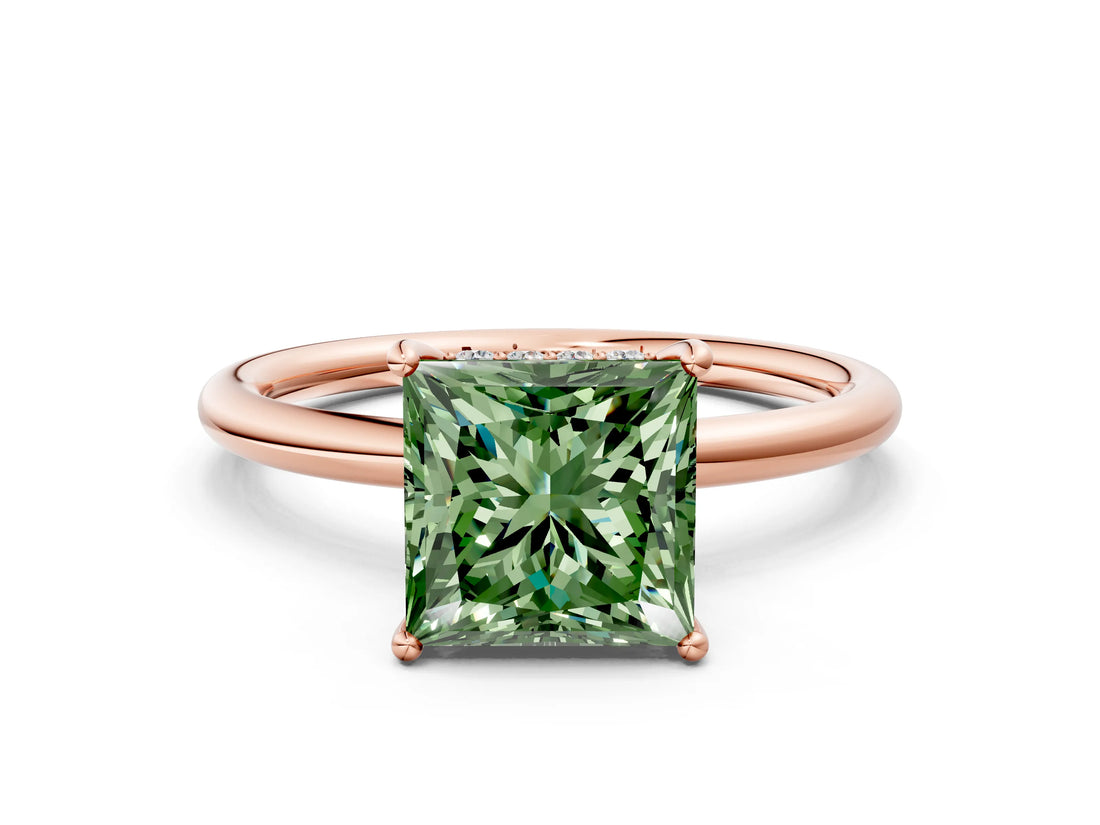 Rose gold Fancy Green Princess  Solitaire Diamond Ring with a Classic Band and Four-Prong Setting 1