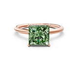 Rose gold Fancy Green Princess  Solitaire Diamond Ring with a Classic Band and Four-Prong Setting 1