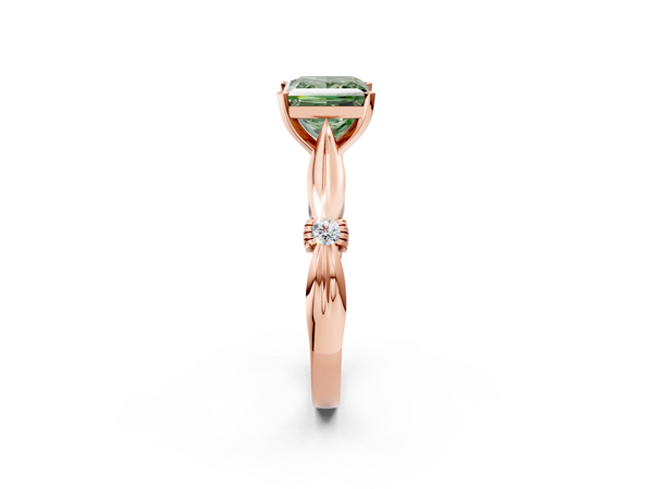 Rose gold Fancy Green Princess  Solitaire Diamond Twisted Band with Four-Prong Setting