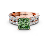 Rose gold Fancy Green Princess  Solitaire Diamond with Pave and Channel Set Band