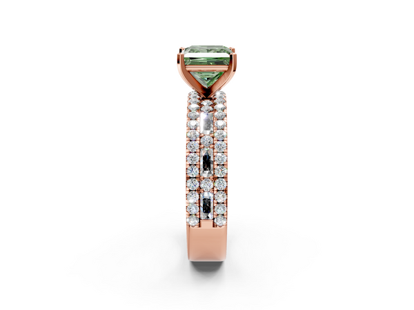 Rose gold Fancy Green Princess Cut Diamond Solitaire Ring with Pavé and Channel Set Band