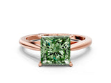 Rose gold Fancy Green Princess  Solitaire Engagement Ring with Four-Prong Setting and Classic Band