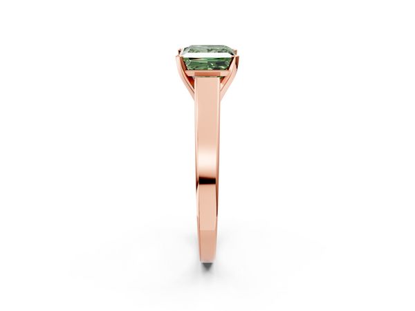 Rose gold Fancy Green Princess  Solitaire Engagement Ring with Four-Prong Setting and Tapered Band