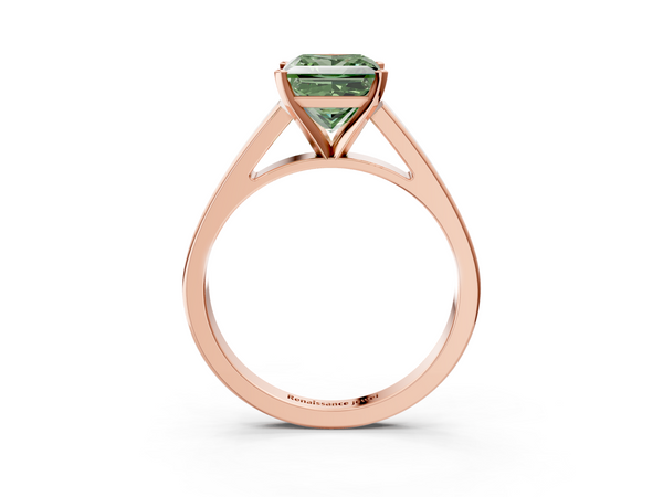 Rose gold Fancy Green Princess  Solitaire Engagement Ring with Four-Prong Setting and Tapered Band