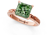 Rose gold Fancy Green Princess  Solitaire Engagement Ring with Scrollwork Band and Four-Prong Setting_1
