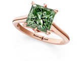Rose gold Fancy Green Princess  Solitaire Engagement Ring with Six-Prong Setting and Classic Band 1
