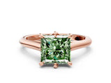 Rose gold Fancy Green Princess  Solitaire Engagement Ring with Six-Prong Setting and Classic Band