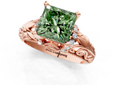 Rose gold Fancy Green Princess  Solitaire Filigree Engagement Ring with Halo and Prong Setting_1