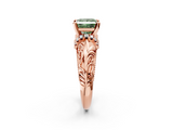 Rose gold Fancy Green Princess  Solitaire Filigree Engagement Ring with Halo and Prong Setting_2
