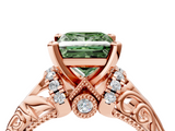 Rose gold Fancy Green Princess  Solitaire Filigree Engagement Ring with Halo and Prong Setting_4