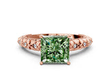 Rose gold Fancy Green Princess  Solitaire Floral Milgrain Engagement Ring_30