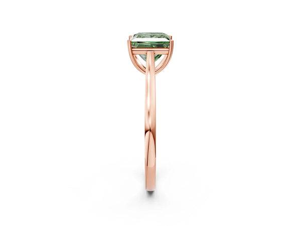 Rose gold Fancy Green Princess  Solitaire Heart Prong Engagement Ring with Tapered Band