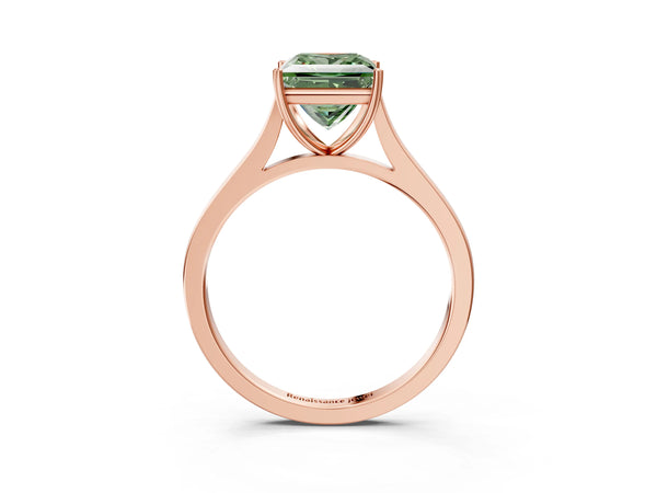 Rose gold Fancy Green Princess  Solitaire Heart Prong Engagement Ring with Tapered Band