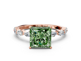 Rose gold Fancy Green Princess  Solitaire Marquise Side Stone Prong Setting Ring