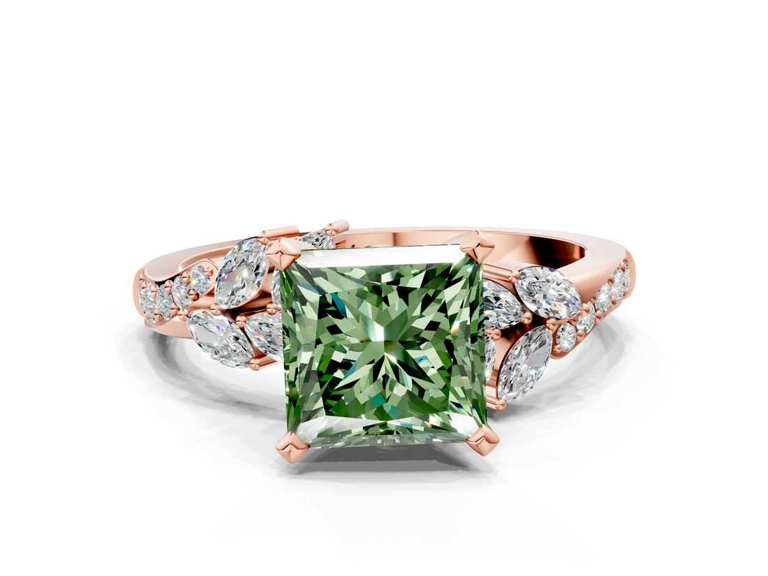 Rose gold Fancy Green Princess  Solitaire Marquise Twist Band with Six-Prong Setting
