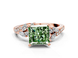 Rose gold Fancy Green Princess  Solitaire Marquise Twist Band with Six-Prong Setting