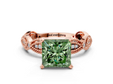 Rose gold Fancy Green Princess  Solitaire Milgrain Diamond Engagement Ring with Bezel and Marquise Band