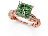 Rose gold Fancy Green Princess  Solitaire Milgrain Diamond Engagement Ring with Bezel and Marquise Band_1