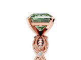 Rose gold Fancy Green Princess  Solitaire Milgrain Diamond Engagement Ring with Bezel and Marquise Band_5