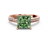 Rose gold Fancy Green Princess  Solitaire Pavé Band Prong Setting Ring