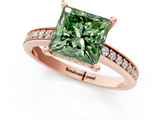 Rose gold Fancy Green Princess  Solitaire Pavé Band Prong Setting Ring_1