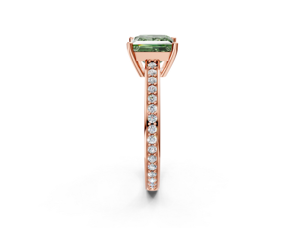 Rose gold Fancy Green Princess  Solitaire Pavé Band Prong Setting Ring