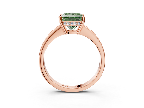 Rose gold Fancy Green Princess  Solitaire Pavé Band Prong Setting Ring