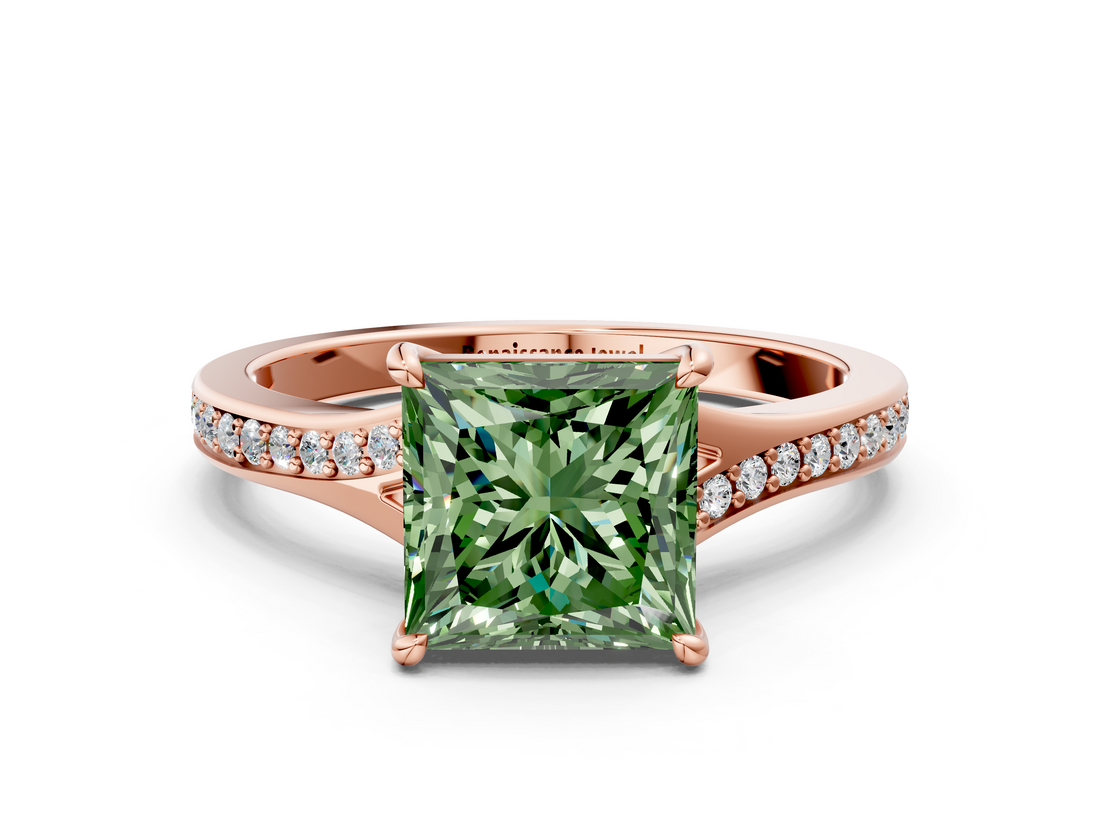Rose gold Fancy Green Princess  Solitaire Pavé Band with Four-Prong Setting_22